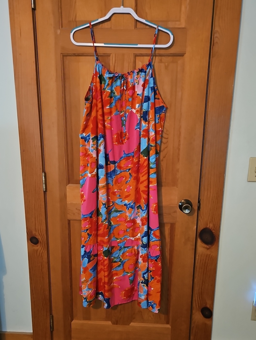 Suzanne Betro Multicolor Floral Slip Dress — Pink, Orange & Blue Accents
